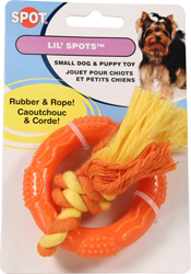 LIL  SPOTS RUBBER AND ROPE DOG TOY